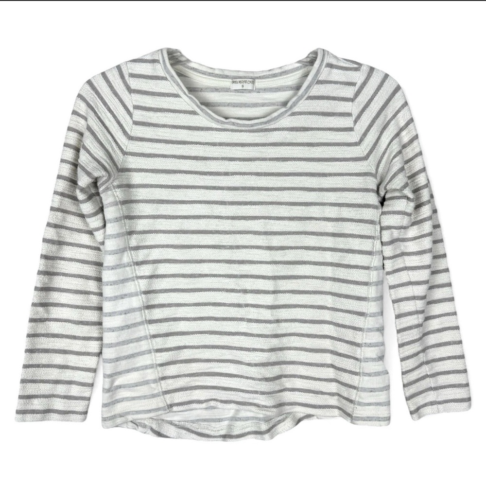 Melrose Chic Womens Gray White Striped Top Long Sleeves Stretch Size Small‎